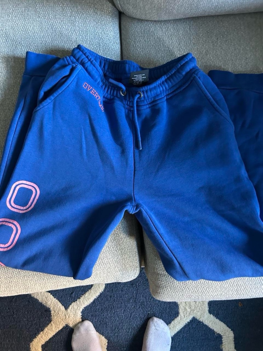 Kids Blue Drawstring Casual Sweatpants with Pink Accents